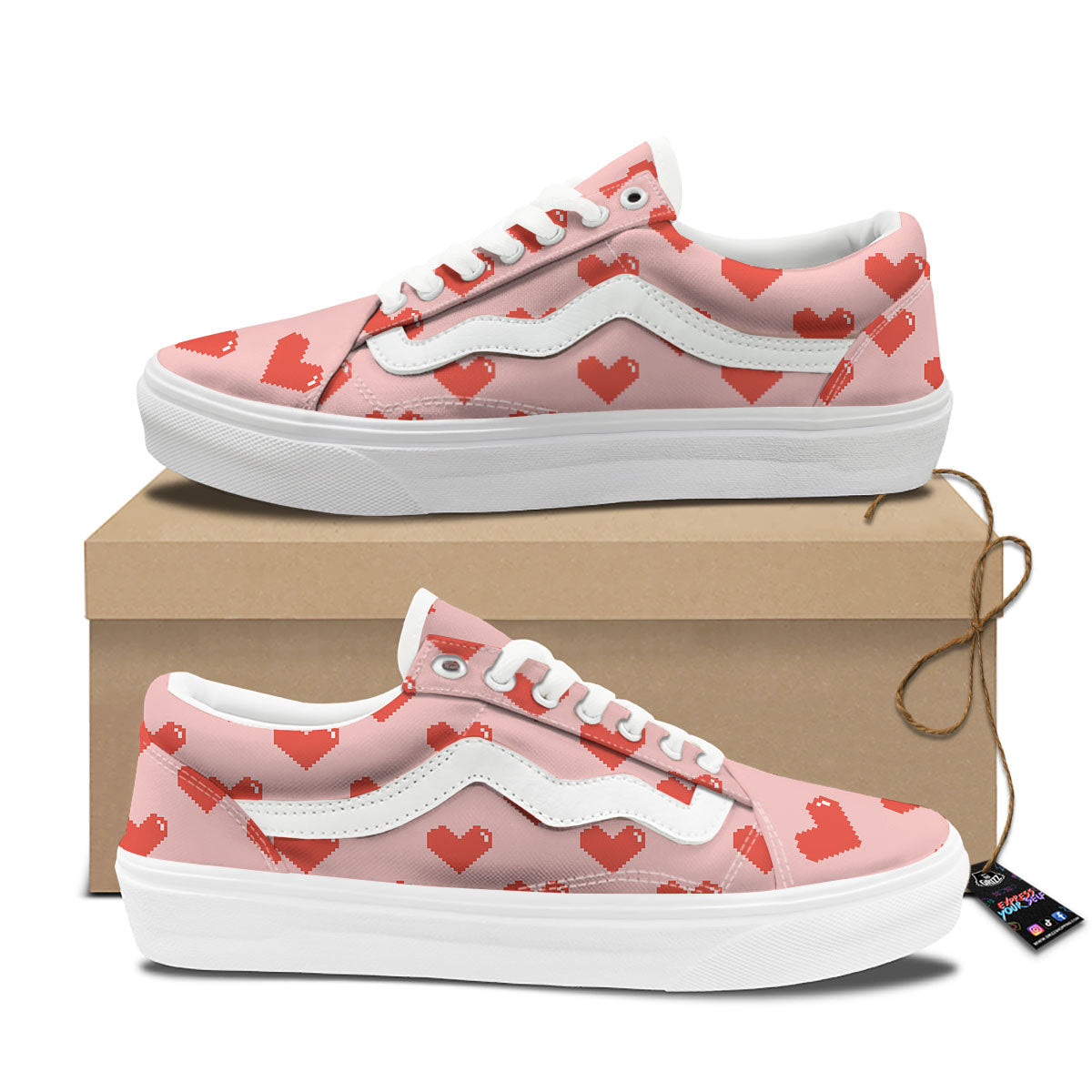 Heart Pixel Print Pattern Skate Shoes-grizzshop