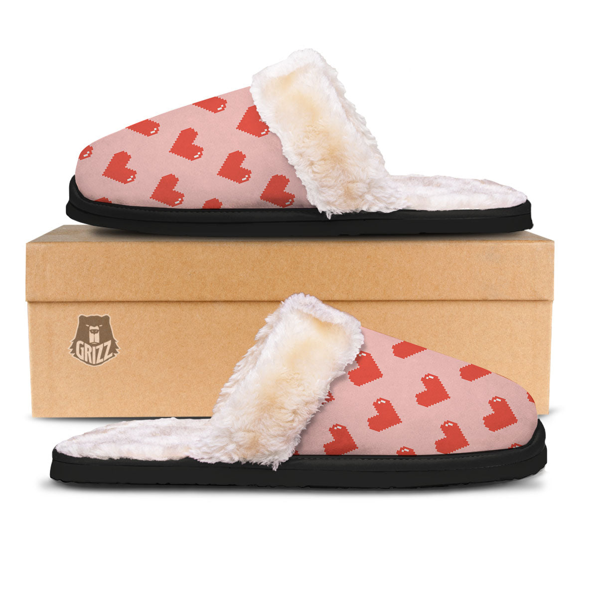 Heart Pixel Print Pattern Slippers-grizzshop