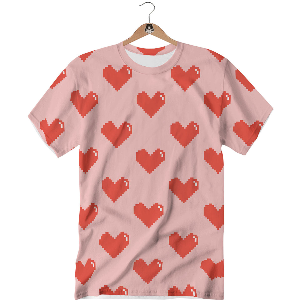 Heart Pixel Print Pattern T-Shirt-grizzshop