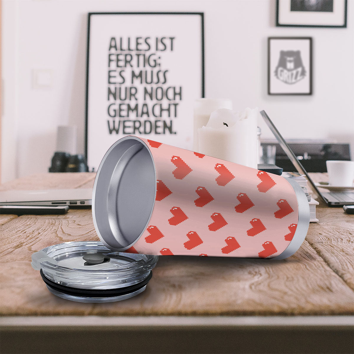 Heart Pixel Print Pattern Tumbler-grizzshop