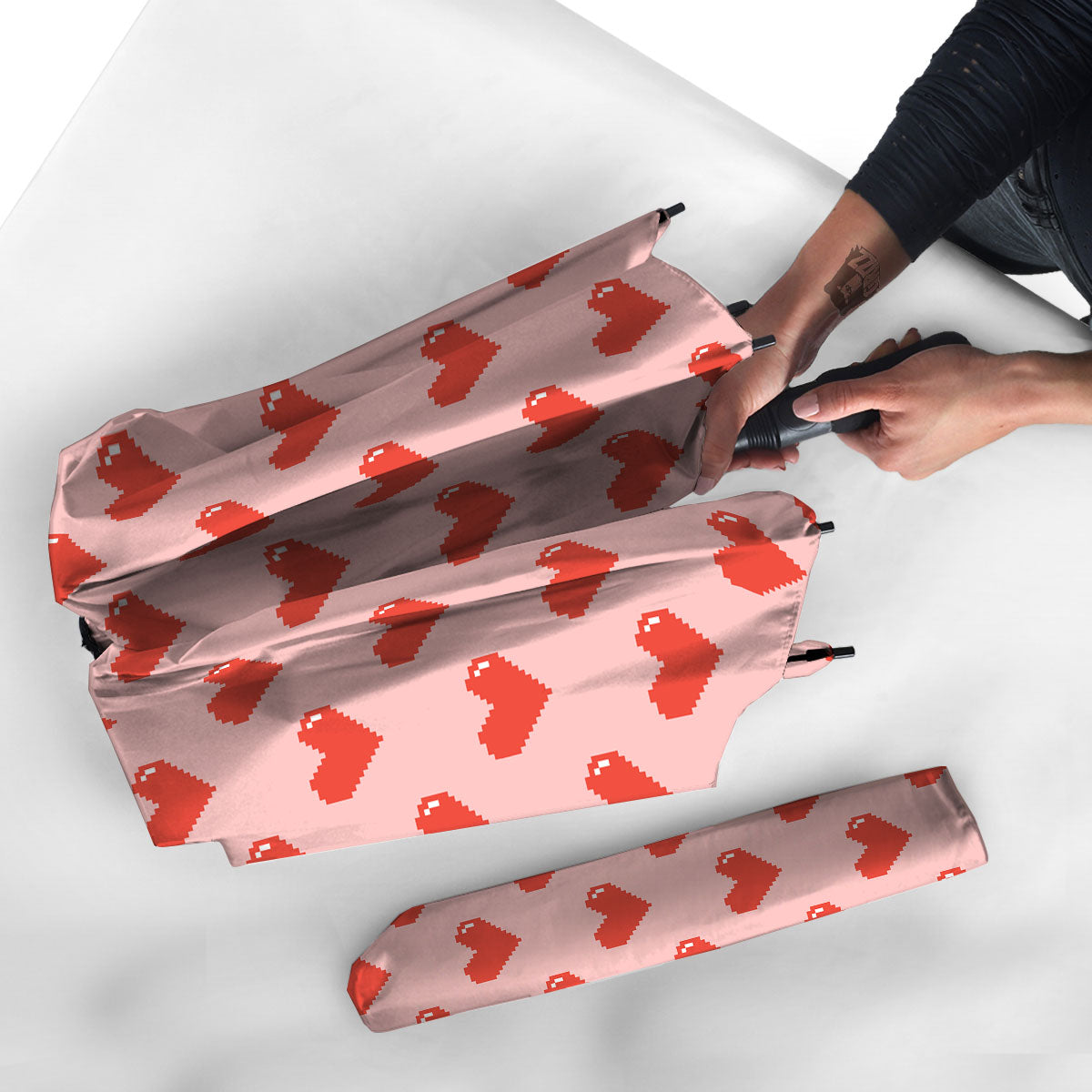 Heart Pixel Print Pattern Umbrella-grizzshop