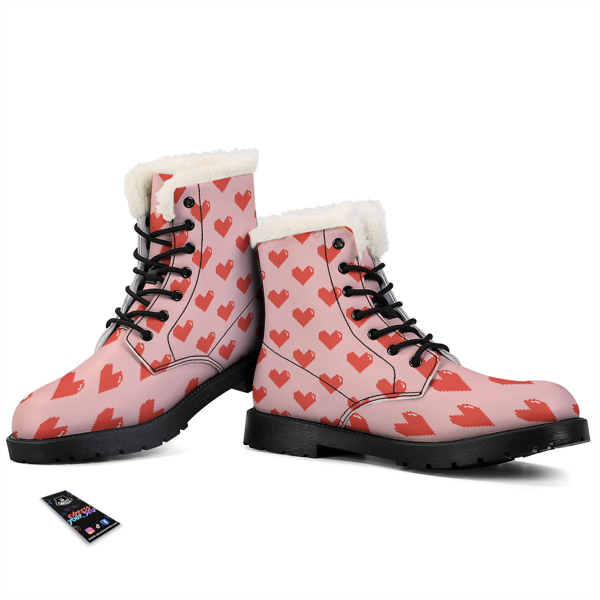 Heart Pixel Print Pattern Winter Boots-grizzshop