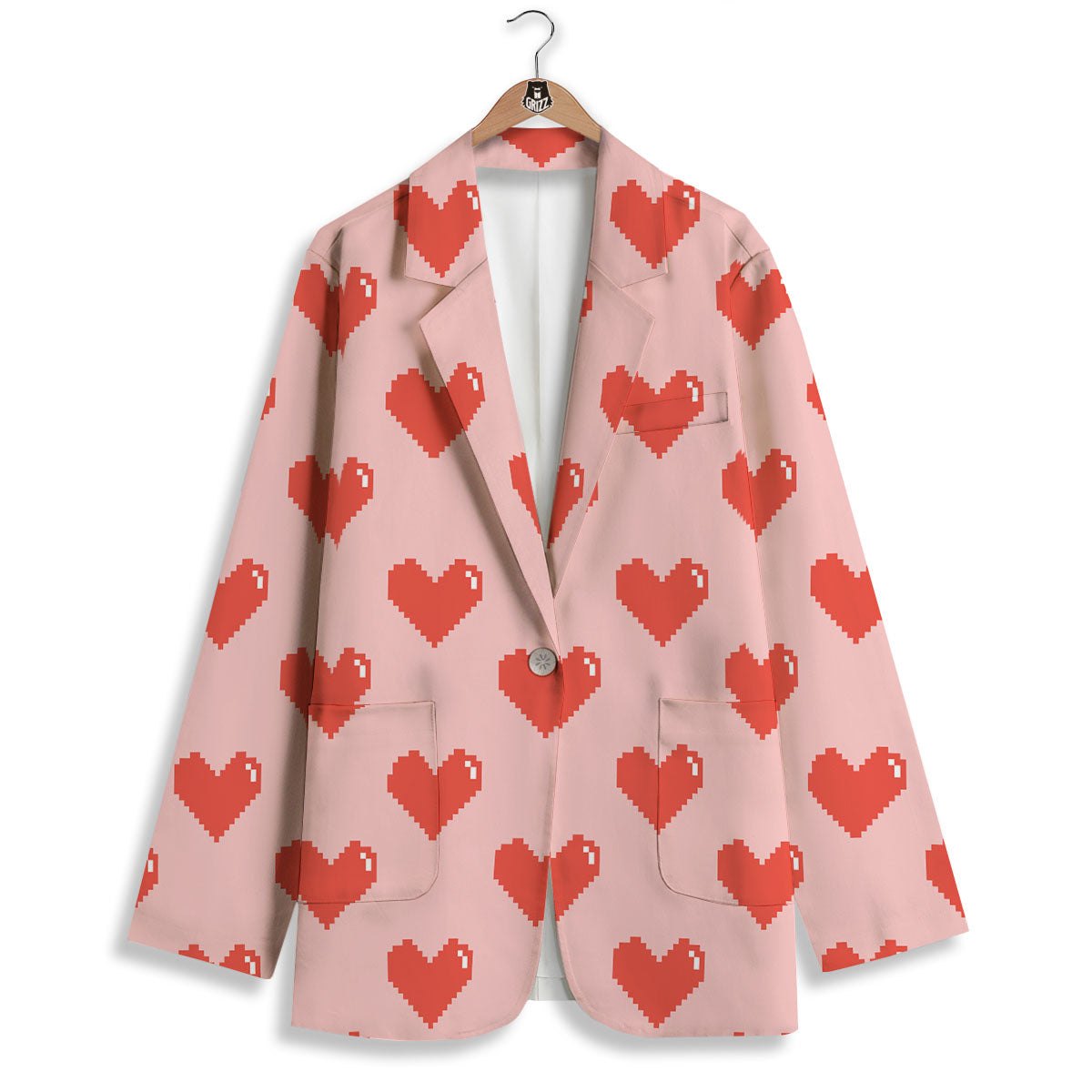 Heart Pixel Print Pattern Women's Blazer-grizzshop