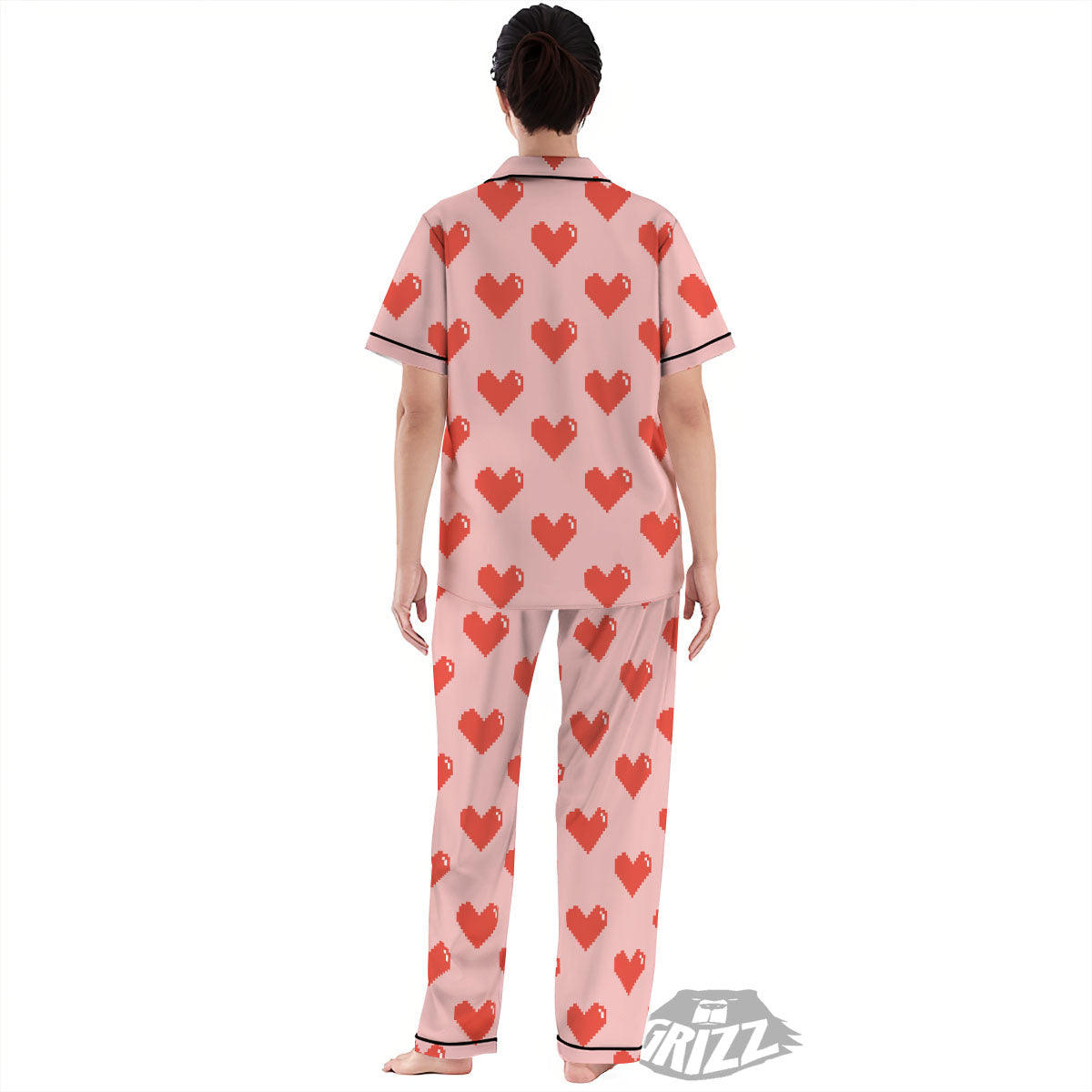 Heart Pixel Print Pattern Women's Pajamas Set-grizzshop