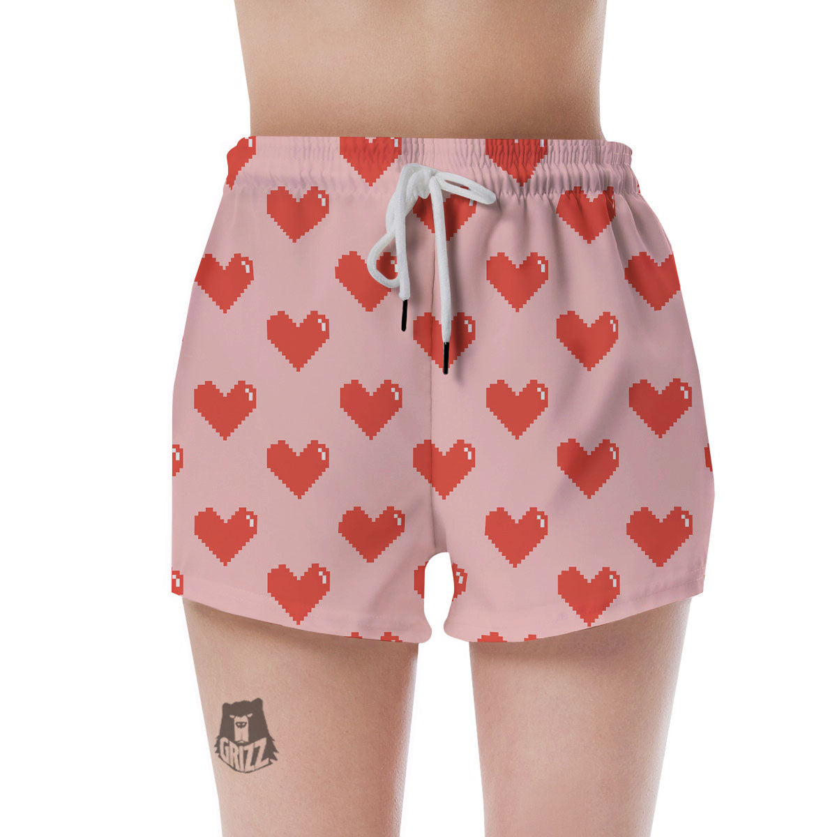 Heart Pixel Print Pattern Women's Shorts-grizzshop