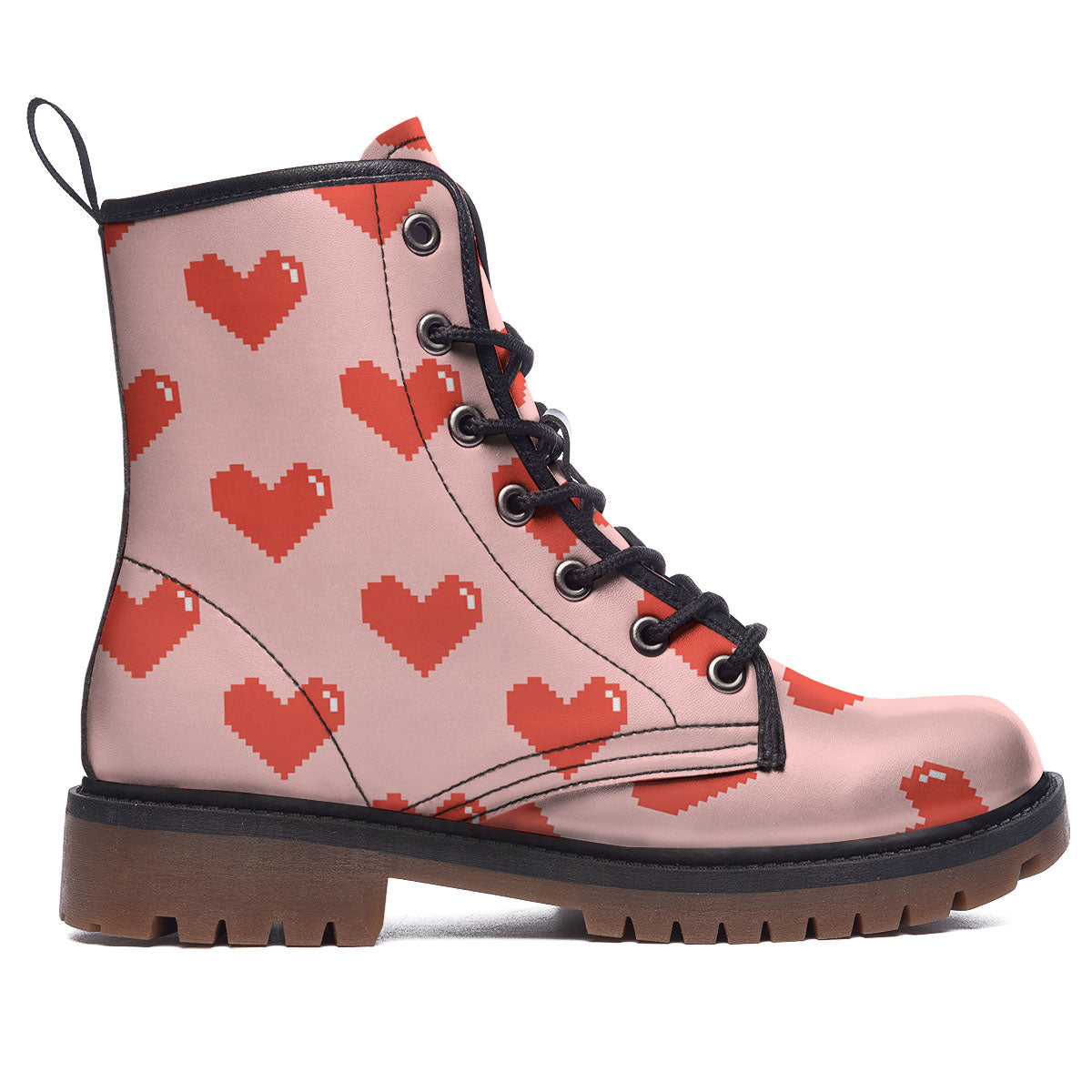 Heart Pixel Print Pattern Work Boots-grizzshop