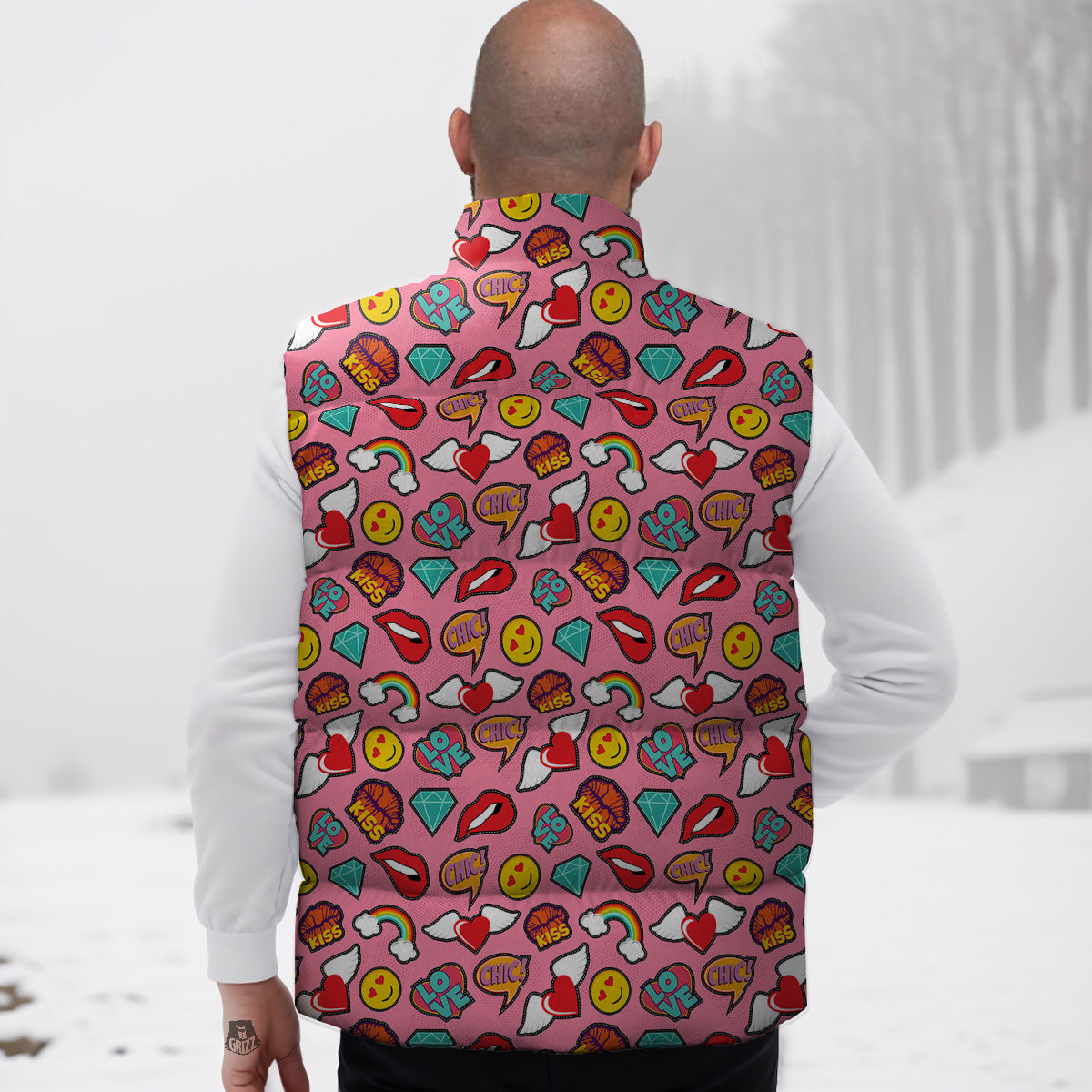 Heart Print Pattern Down Vest