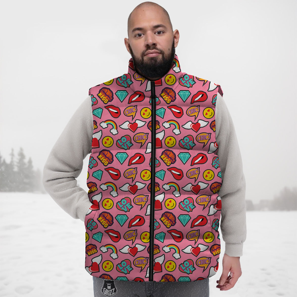 Heart Print Pattern Down Vest
