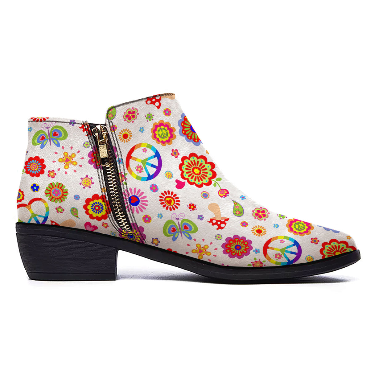 Heart Psychedelic Peace Sign Print Pattern Ankle Boots-grizzshop
