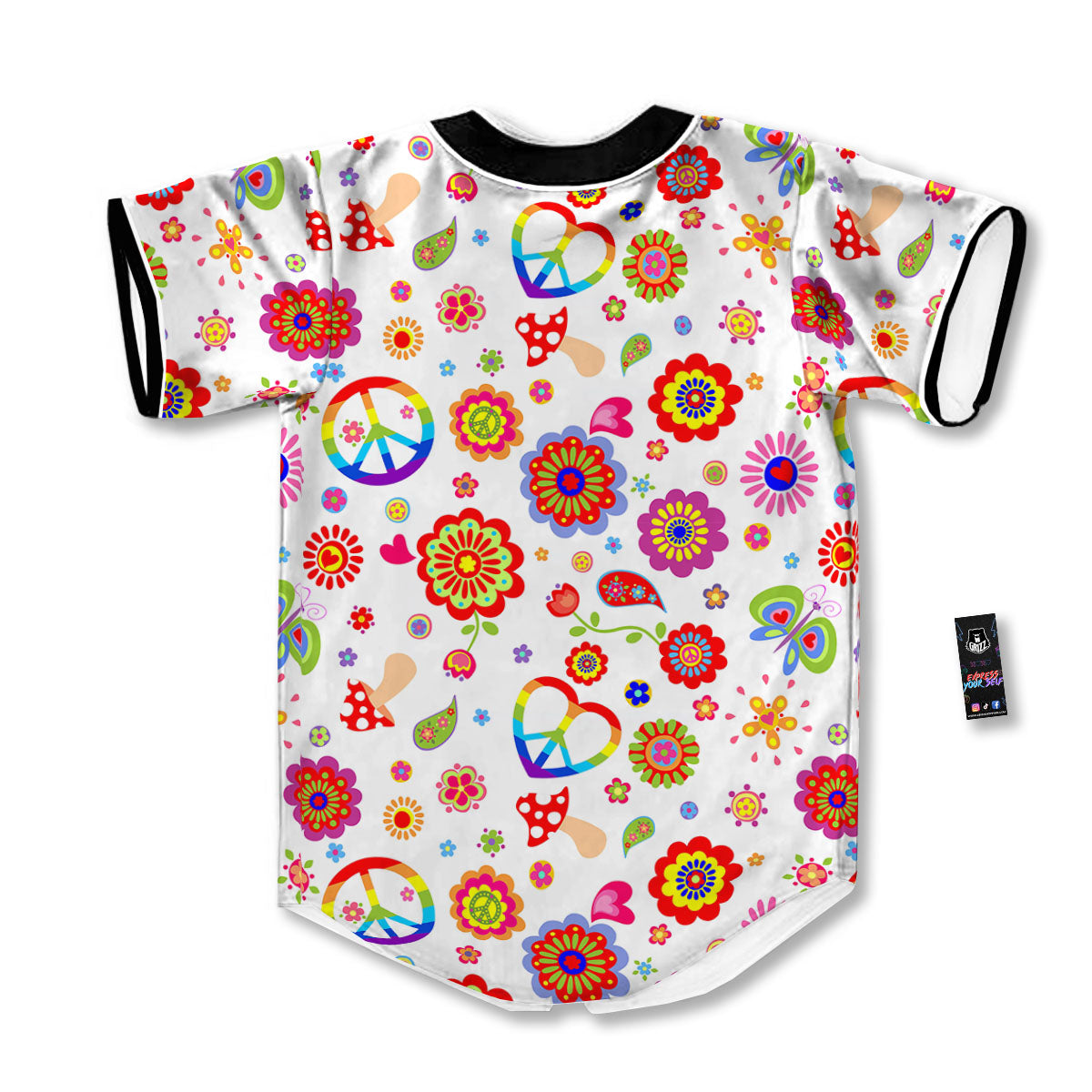 Heart Psychedelic Peace Sign Print Pattern Baseball Jersey-grizzshop