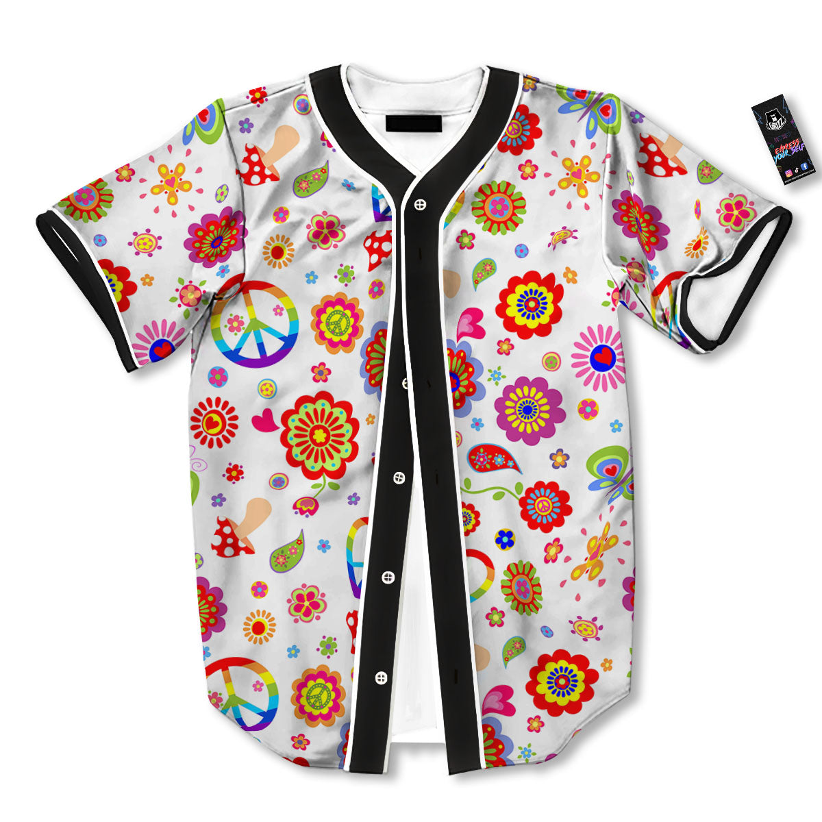 Heart Psychedelic Peace Sign Print Pattern Baseball Jersey-grizzshop