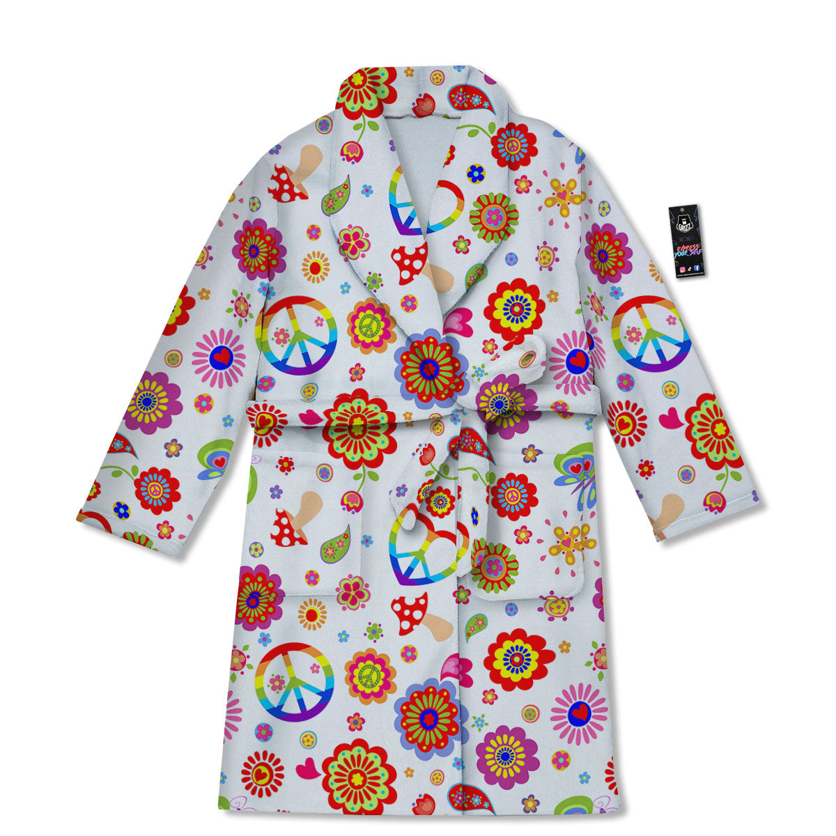 Heart Psychedelic Peace Sign Print Pattern Bathrobe-grizzshop