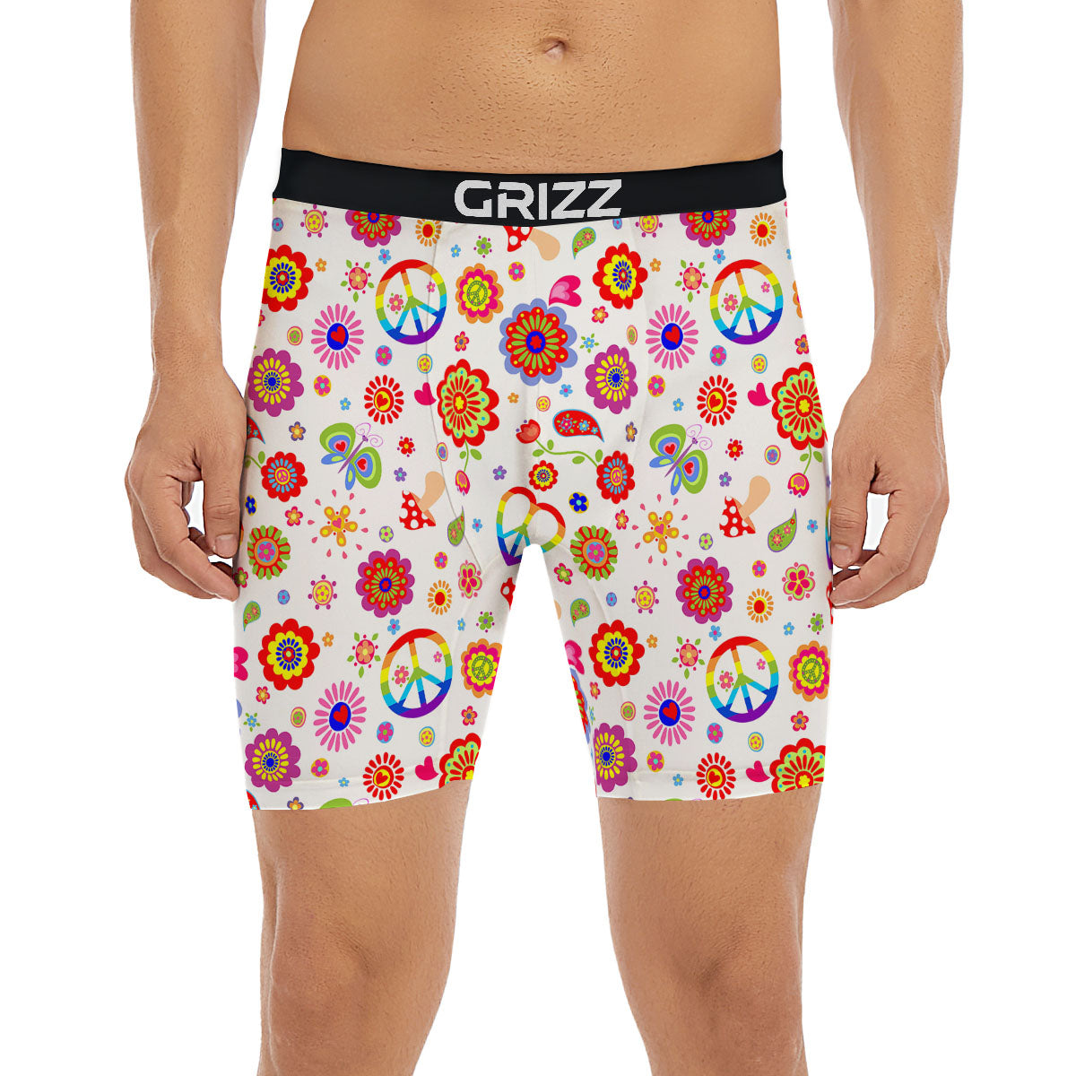 Heart Psychedelic Peace Sign Print Pattern Boxer Briefs-grizzshop