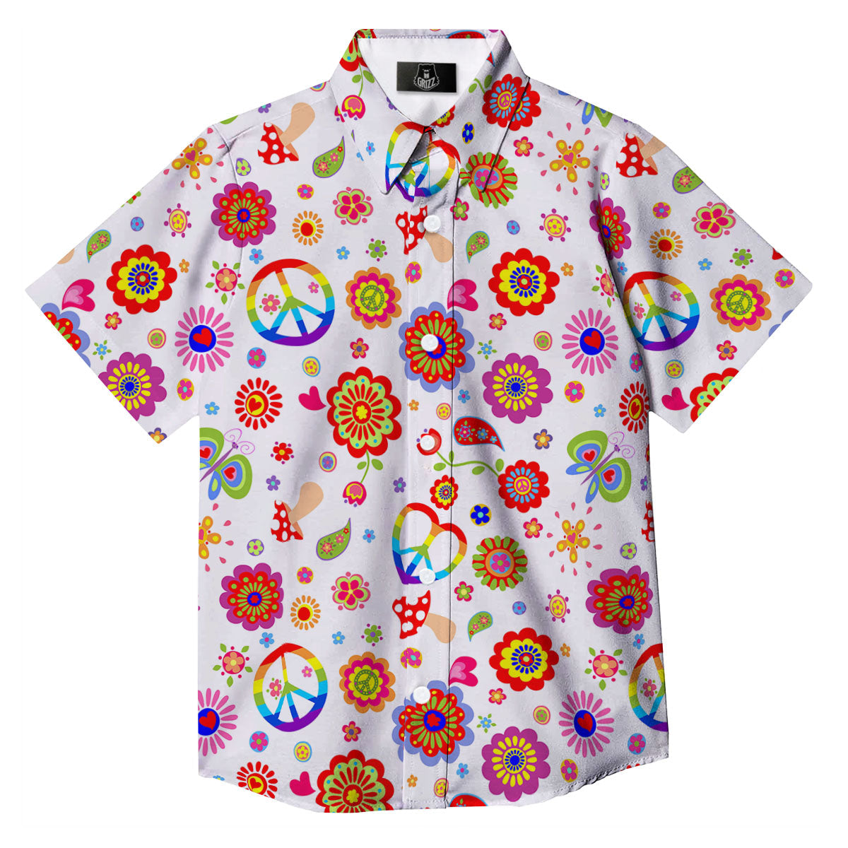 Heart Psychedelic Peace Sign Print Pattern Button Up Shirt-grizzshop