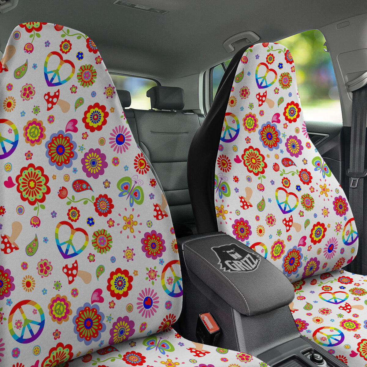 Heart Psychedelic Peace Sign Print Pattern Car Seat Covers-grizzshop