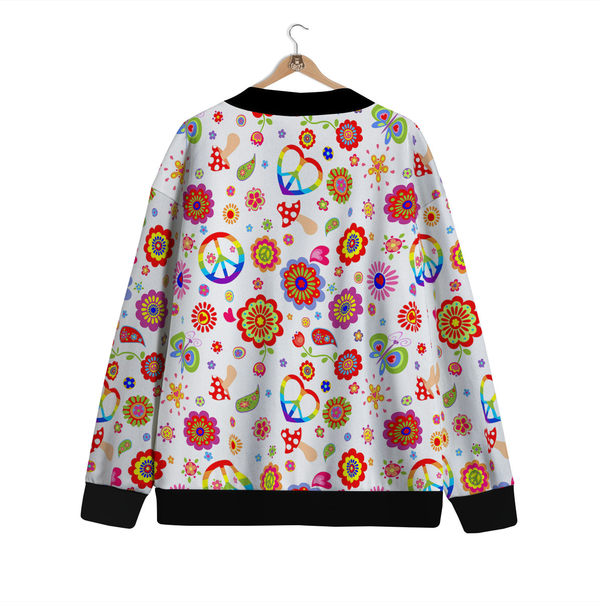 Heart Psychedelic Peace Sign Print Pattern Cardigan-grizzshop