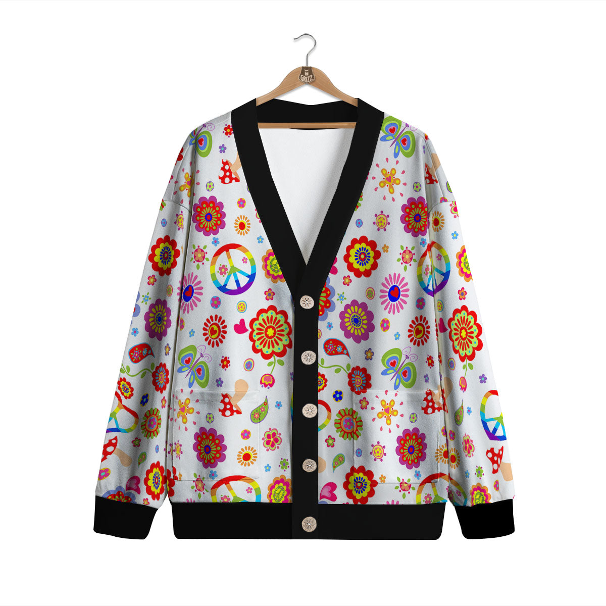 Heart Psychedelic Peace Sign Print Pattern Cardigan-grizzshop