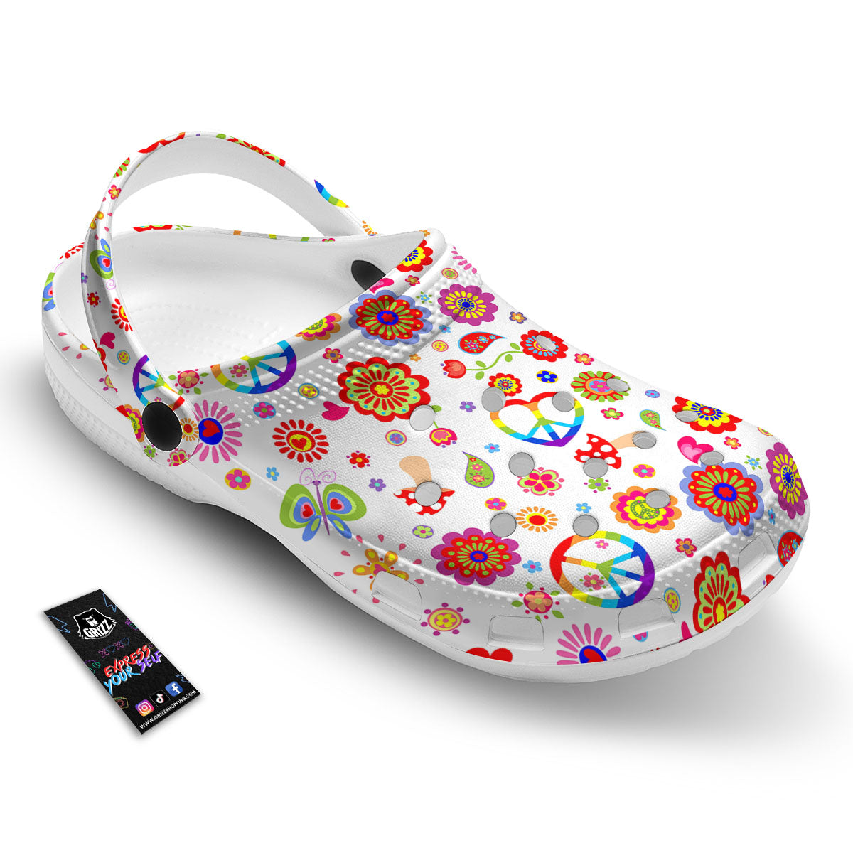 Heart Psychedelic Peace Sign Print Pattern Clog-grizzshop