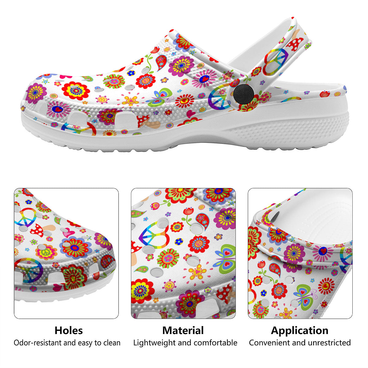 Heart Psychedelic Peace Sign Print Pattern Clog-grizzshop