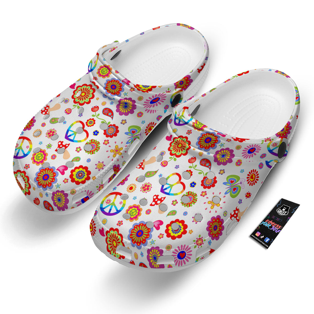 Heart Psychedelic Peace Sign Print Pattern Clog-grizzshop