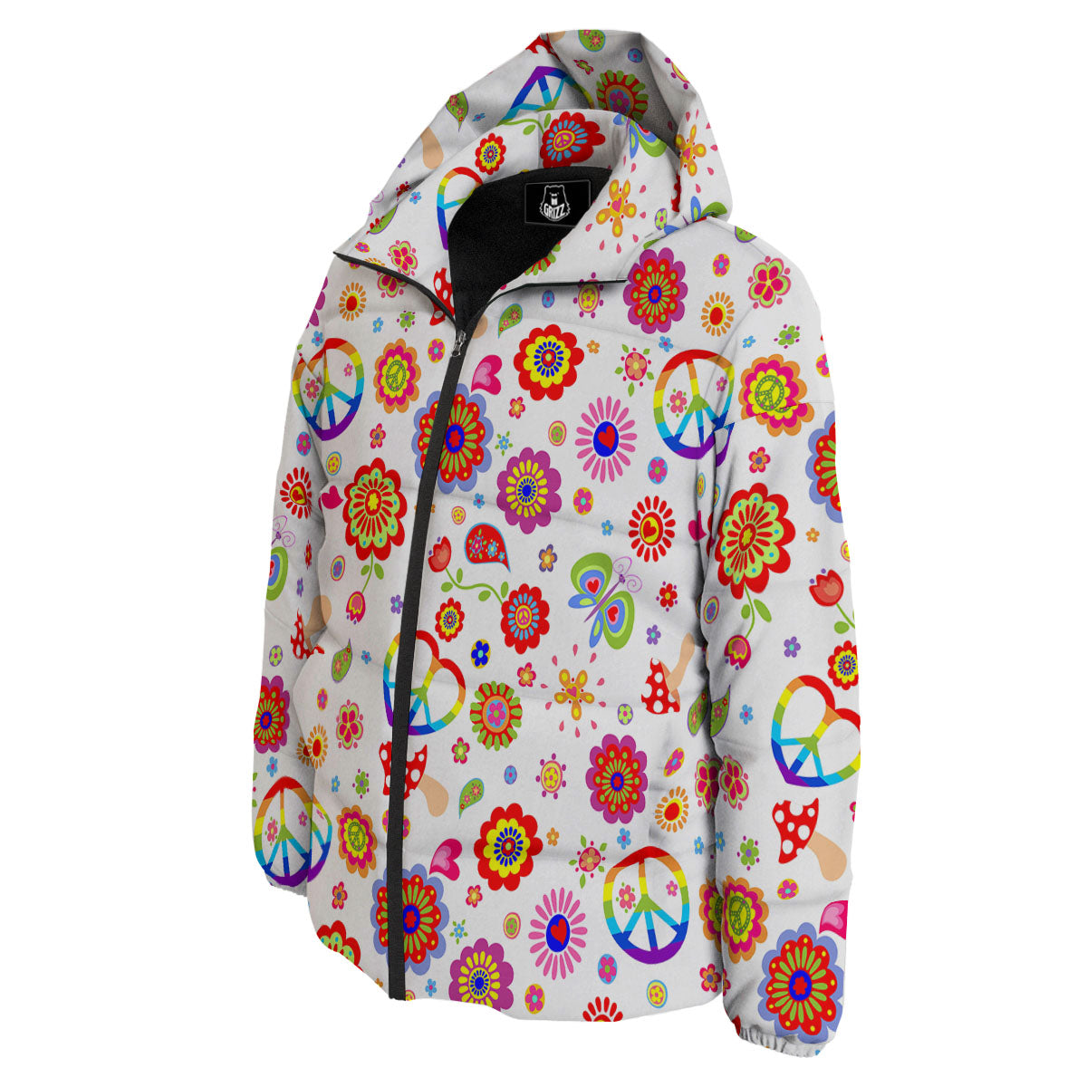 Heart Psychedelic Peace Sign Print Pattern Down Jacket-grizzshop