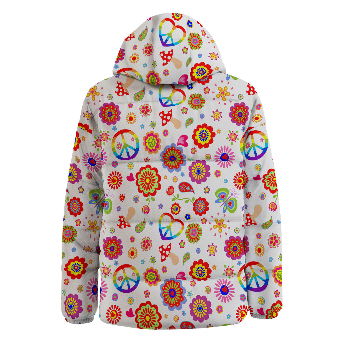 Heart Psychedelic Peace Sign Print Pattern Down Jacket-grizzshop