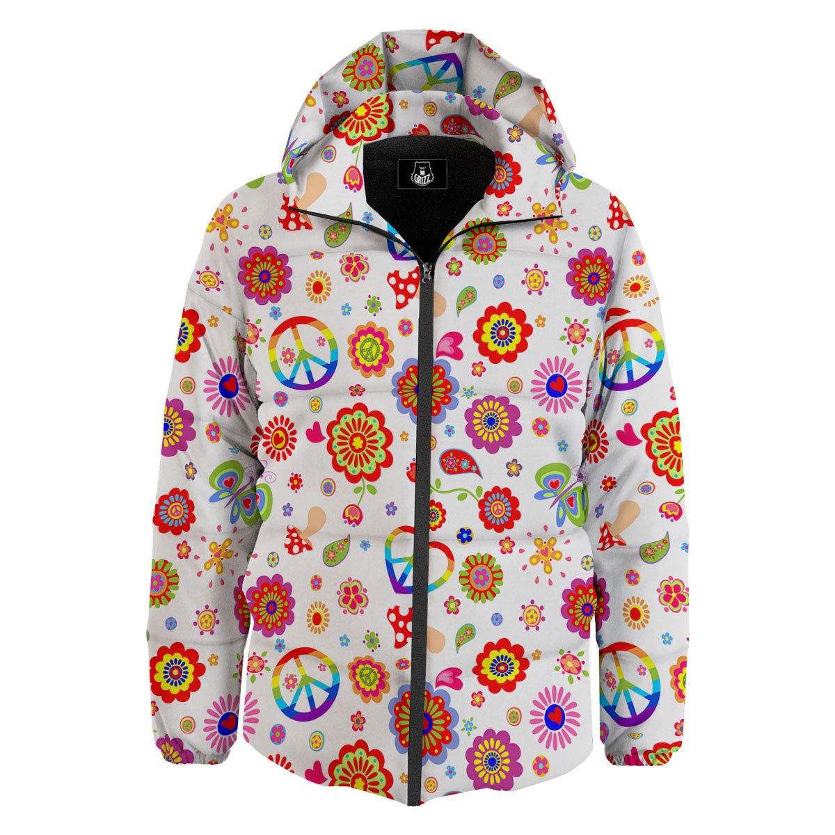 Heart Psychedelic Peace Sign Print Pattern Down Jacket-grizzshop