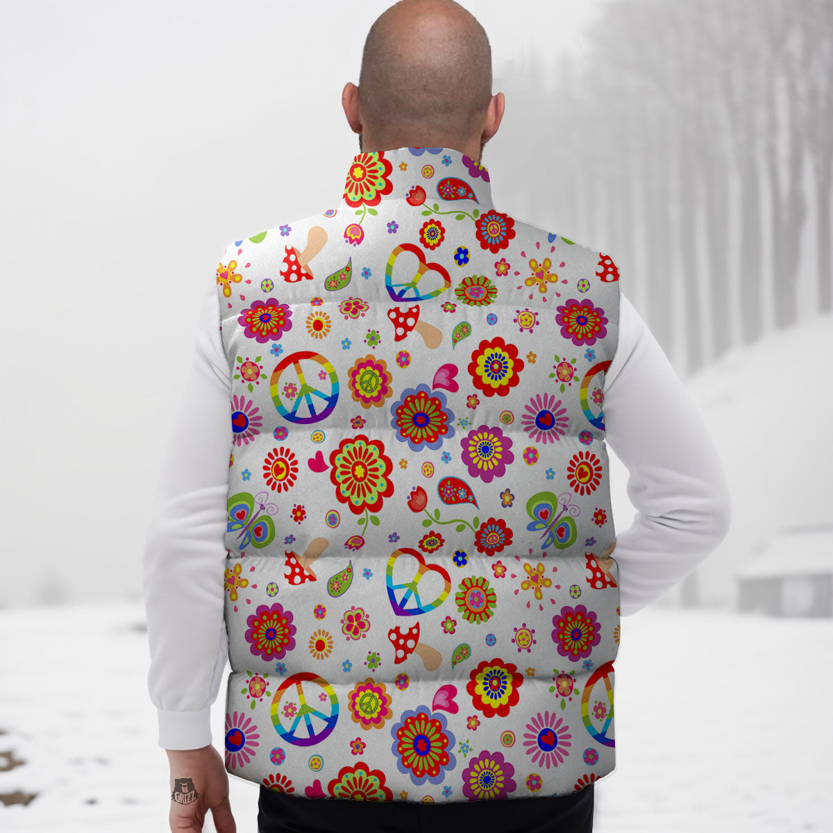 Heart Psychedelic Peace Sign Print Pattern Down Vest