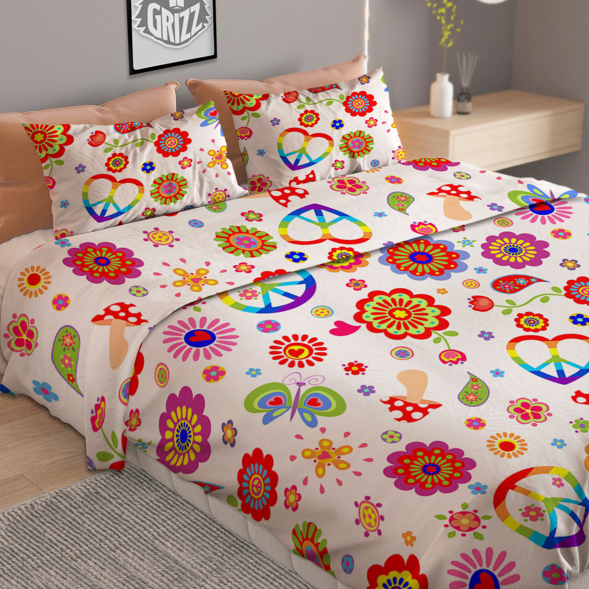 Hawaiian Black And White Print Pattern Duvet Cover Bedding Set