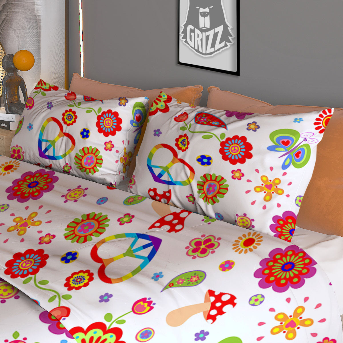 Hawaiian Black And White Print Pattern Duvet Cover Bedding Set