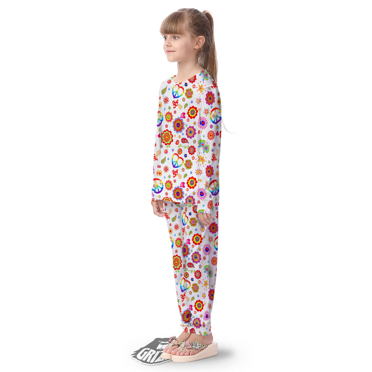 Heart Psychedelic Peace Sign Print Pattern Kid's Pajamas-grizzshop