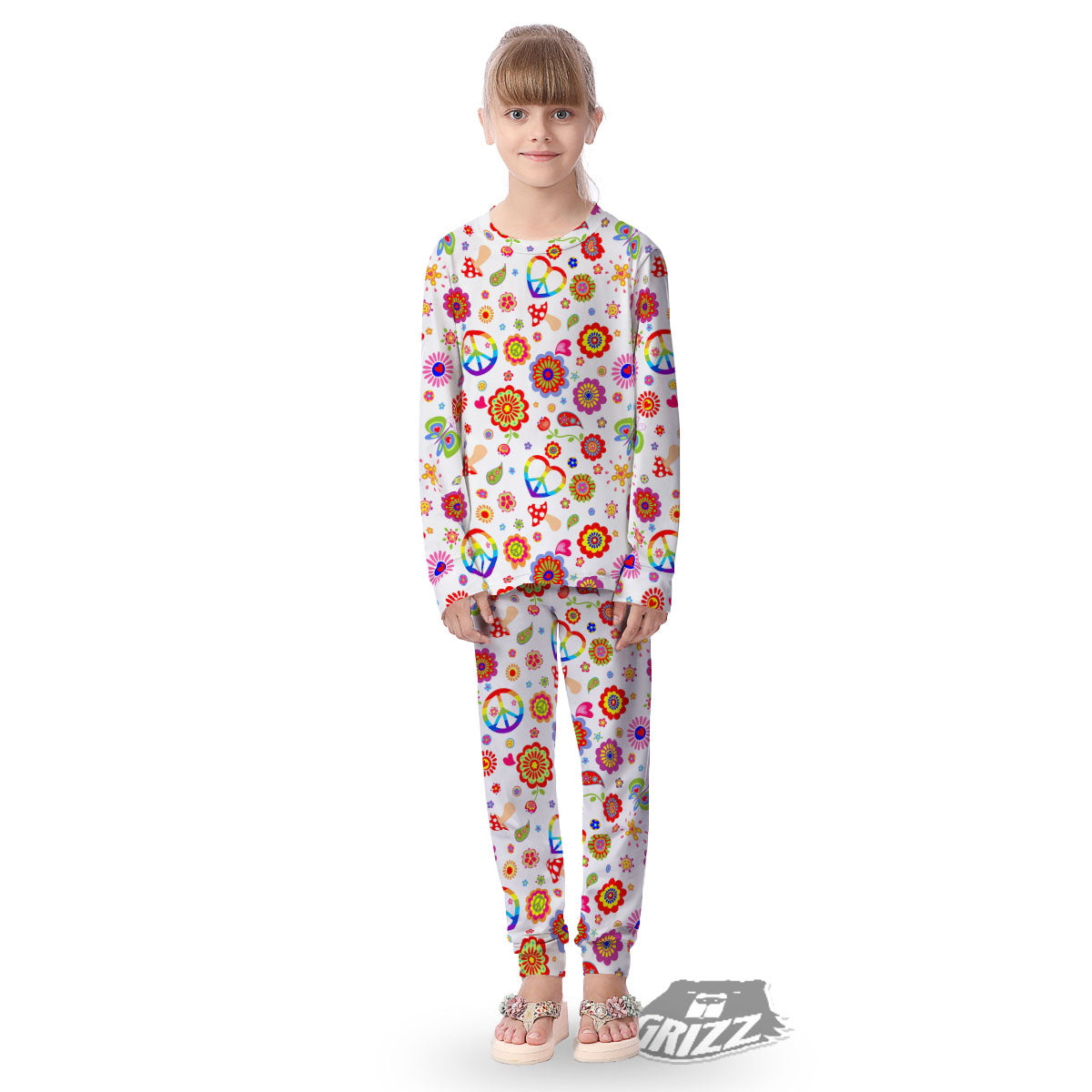 Heart Psychedelic Peace Sign Print Pattern Kid's Pajamas-grizzshop