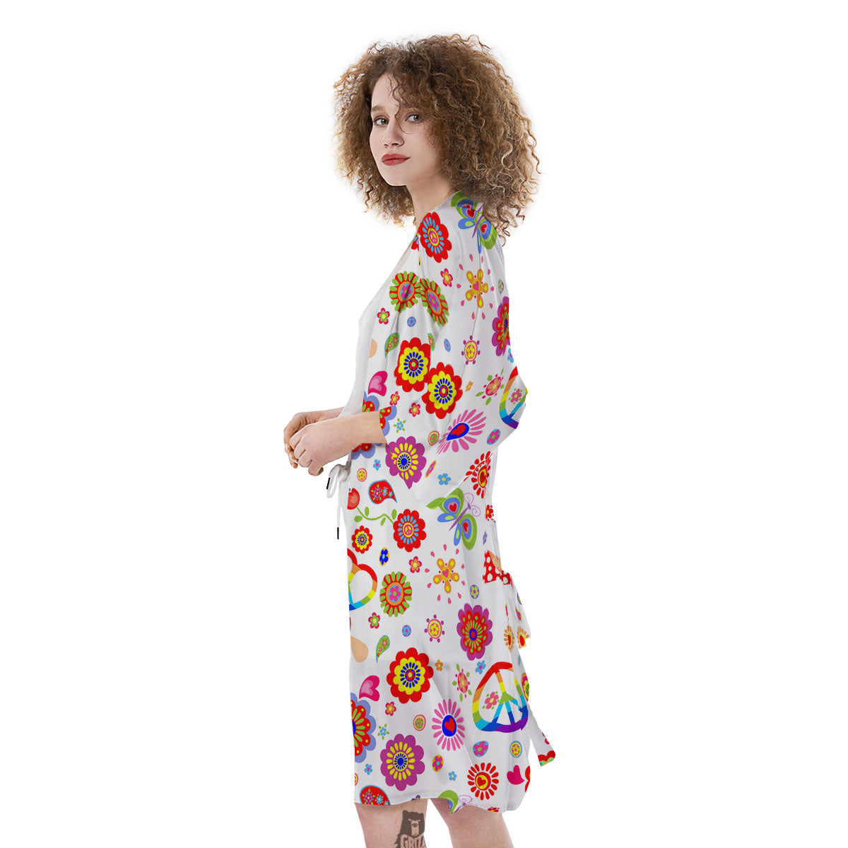 Heart Psychedelic Peace Sign Print Pattern Kimono-grizzshop