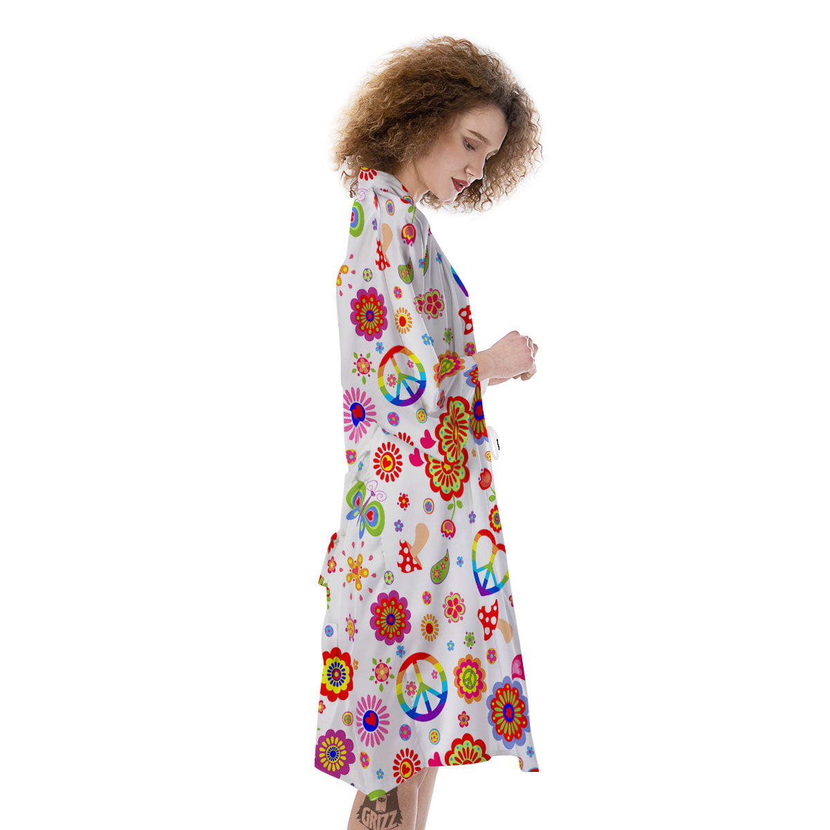 Heart Psychedelic Peace Sign Print Pattern Kimono-grizzshop