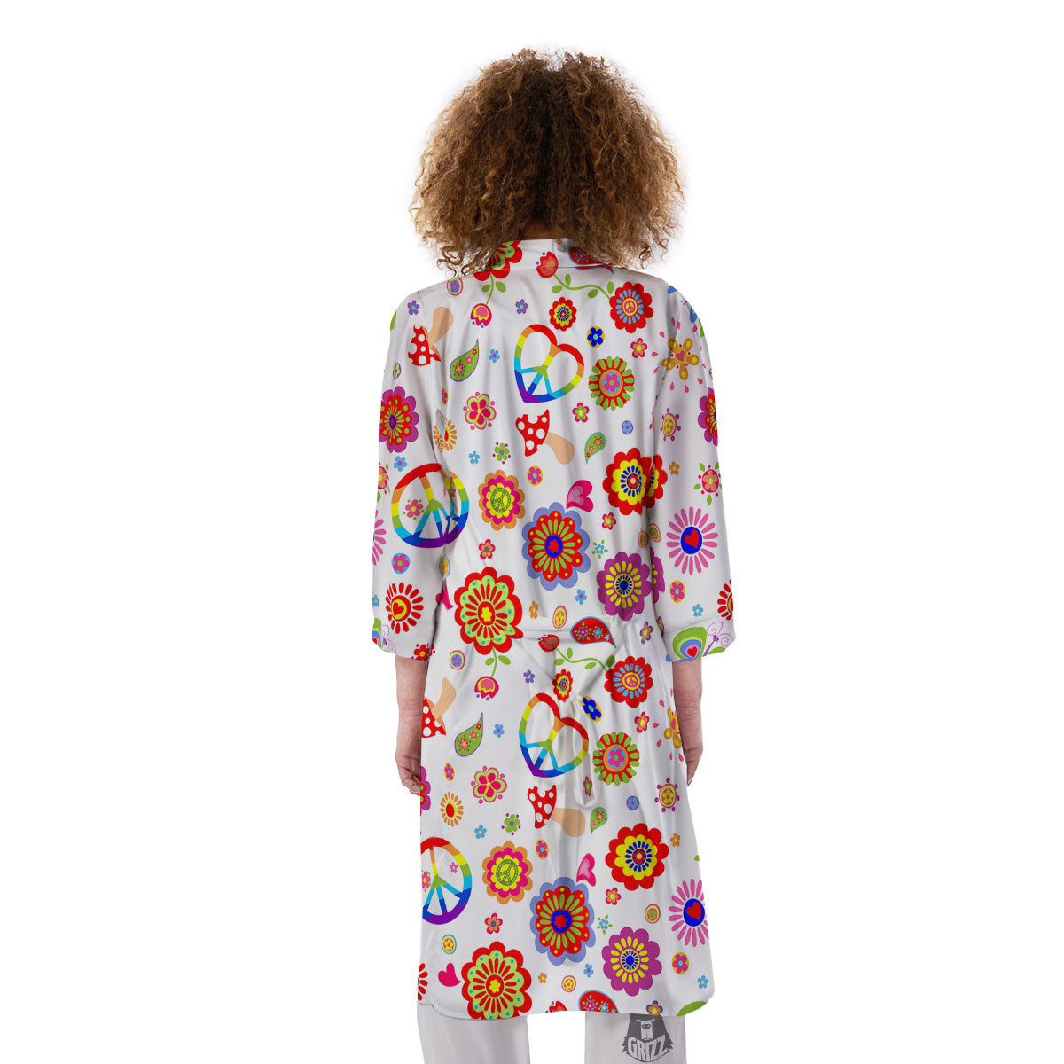 Heart Psychedelic Peace Sign Print Pattern Kimono-grizzshop