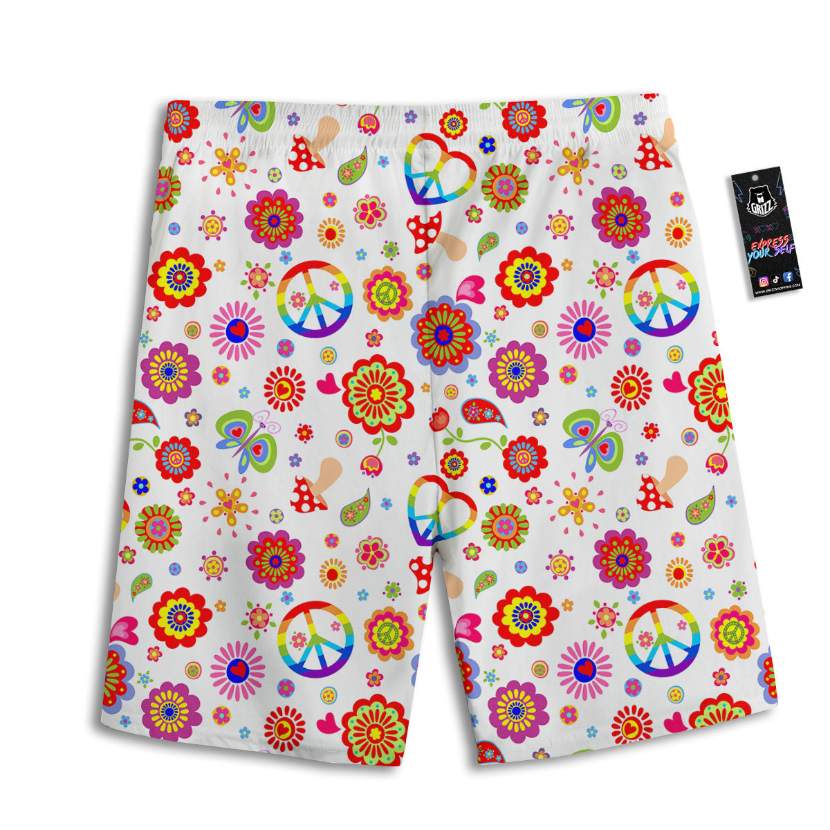 Heart Psychedelic Peace Sign Print Pattern Men's Athletic Shorts