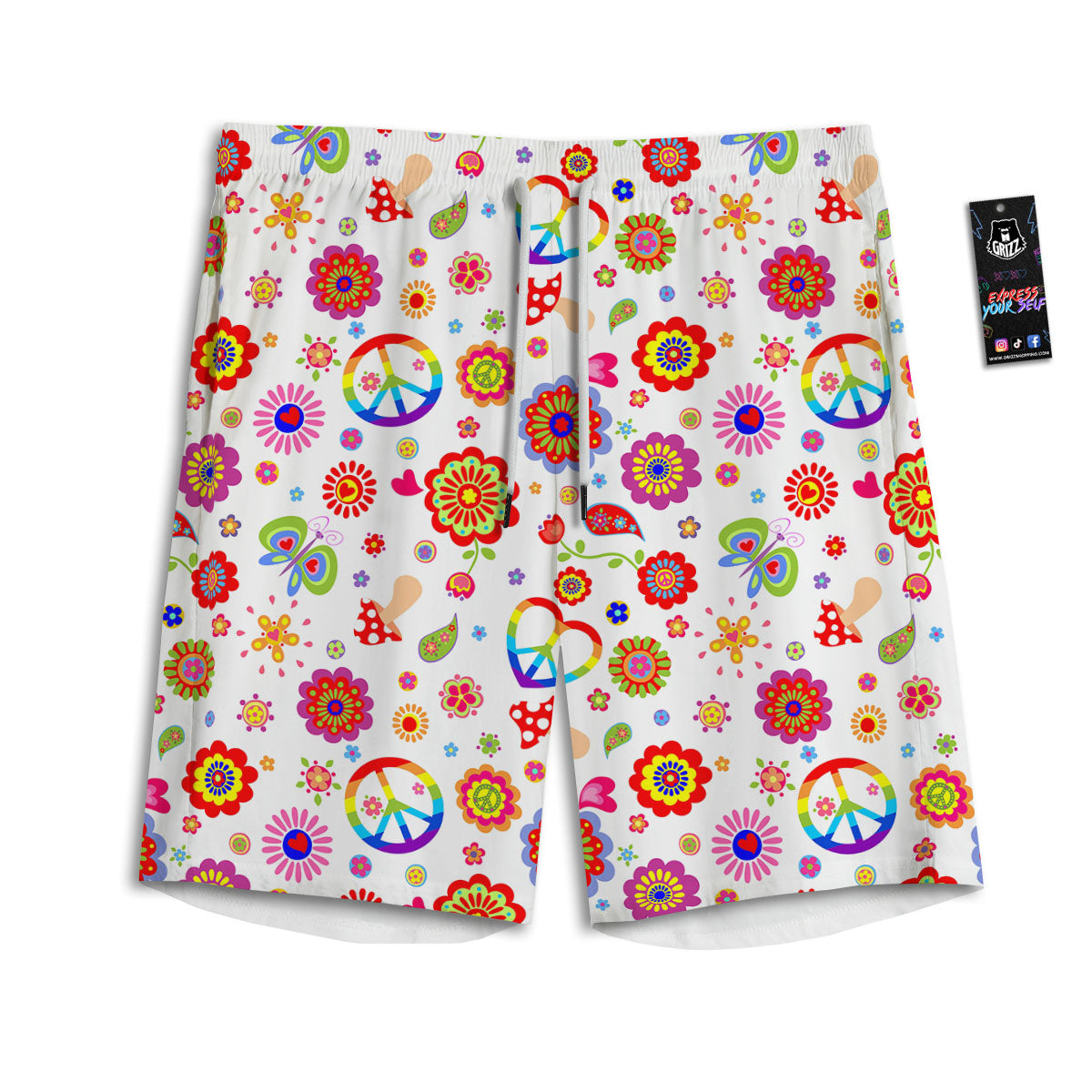 Heart Psychedelic Peace Sign Print Pattern Men's Athletic Shorts