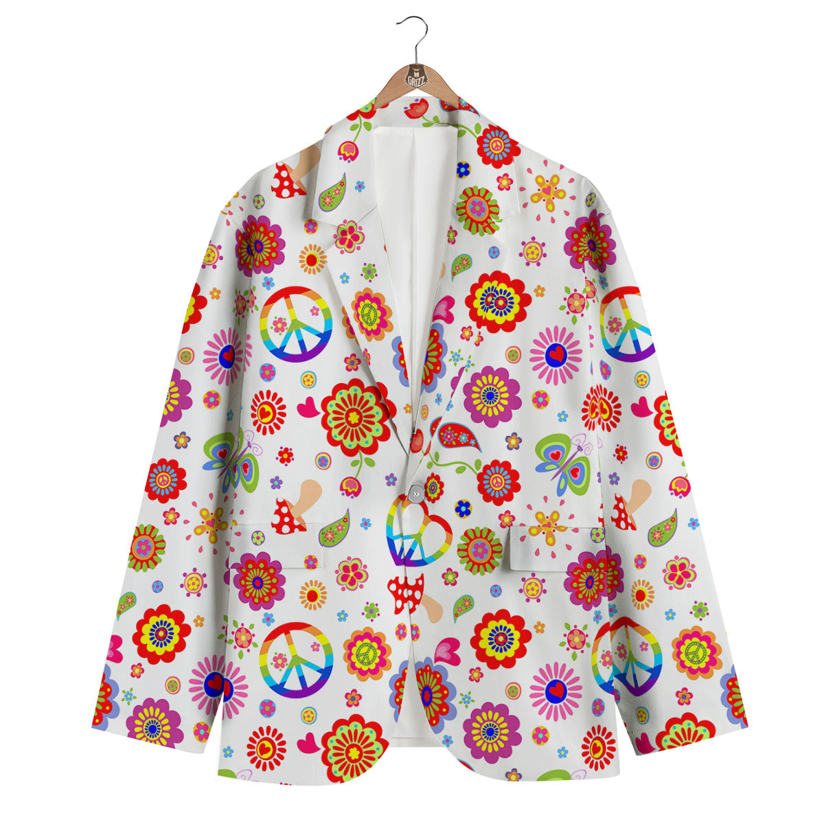 Heart Psychedelic Peace Sign Print Pattern Men's Blazer-grizzshop