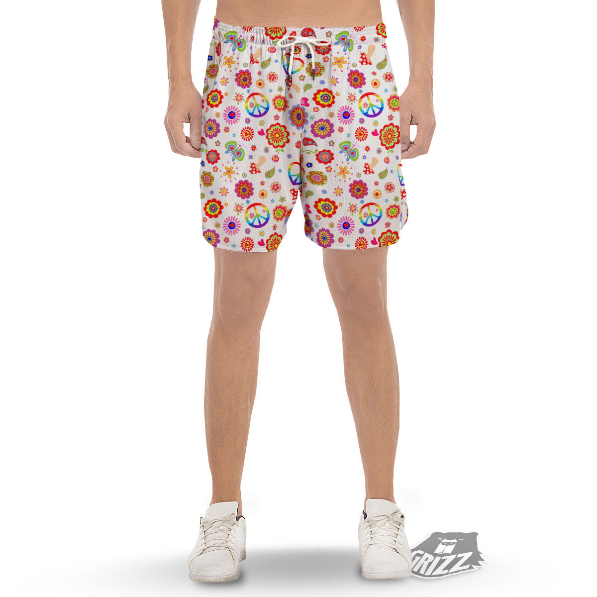 Heart Psychedelic Peace Sign Print Pattern Men's Gym Shorts-grizzshop