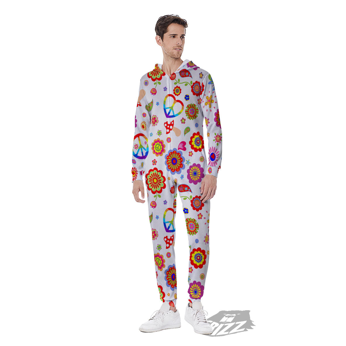 Heart Psychedelic Peace Sign Print Pattern Men's Jumpsuit-grizzshop