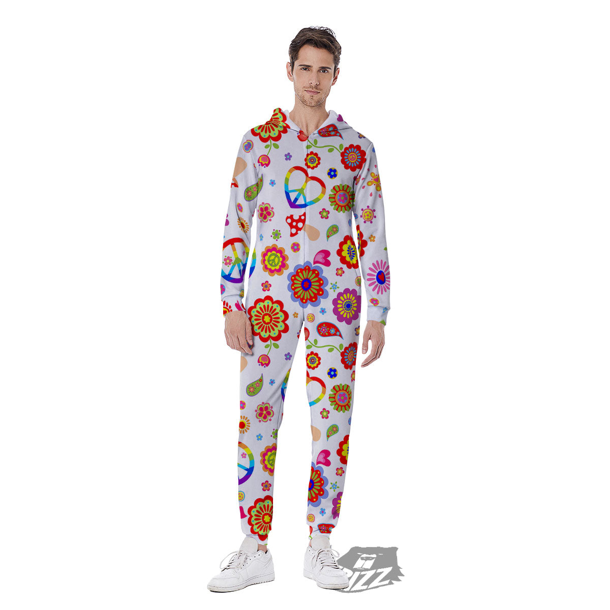 Heart Psychedelic Peace Sign Print Pattern Men's Jumpsuit-grizzshop