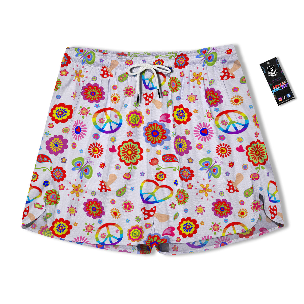 Heart Psychedelic Peace Sign Print Pattern Men's Running Shorts-grizzshop