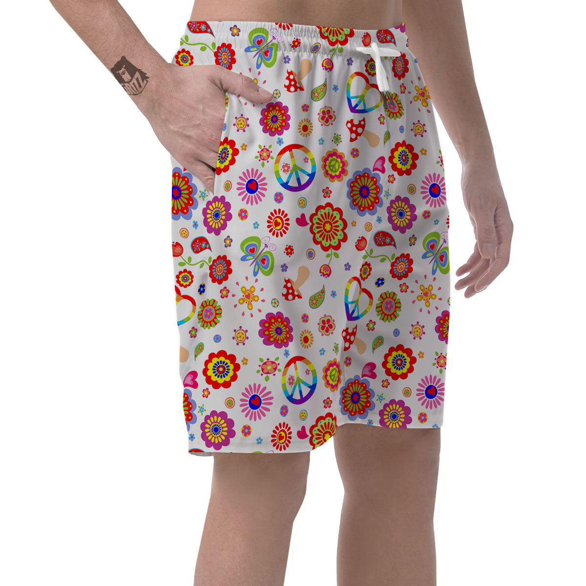 Heart Psychedelic Peace Sign Print Pattern Men's Shorts-grizzshop