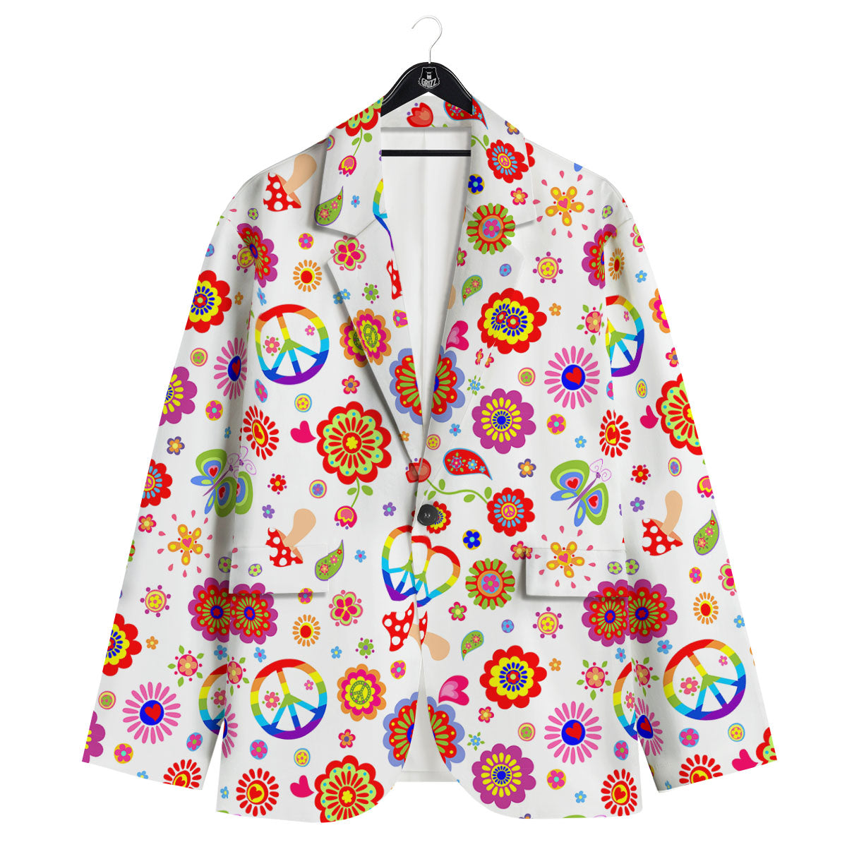 Heart Psychedelic Peace Sign Print Pattern Men's Sport Coat-grizzshop