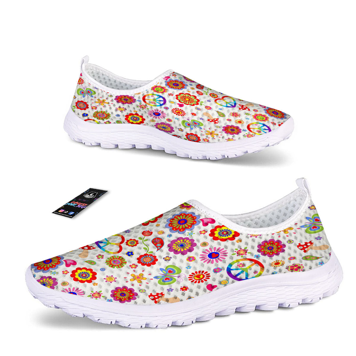 Heart Psychedelic Peace Sign Print Pattern Nurse Shoes-grizzshop