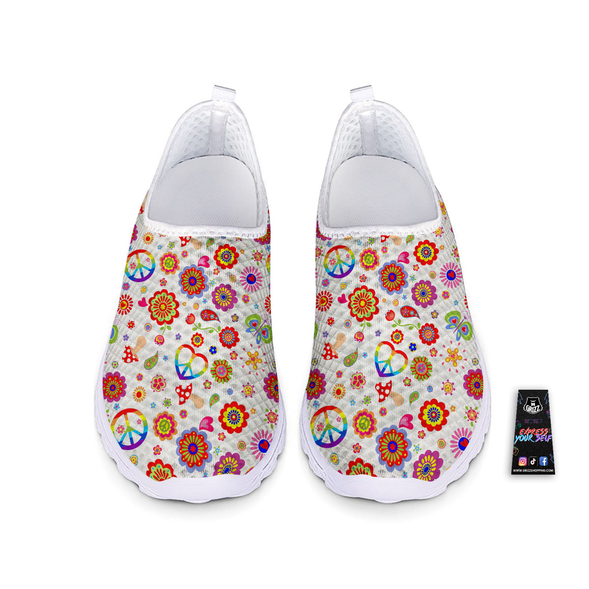 Heart Psychedelic Peace Sign Print Pattern Nurse Shoes-grizzshop
