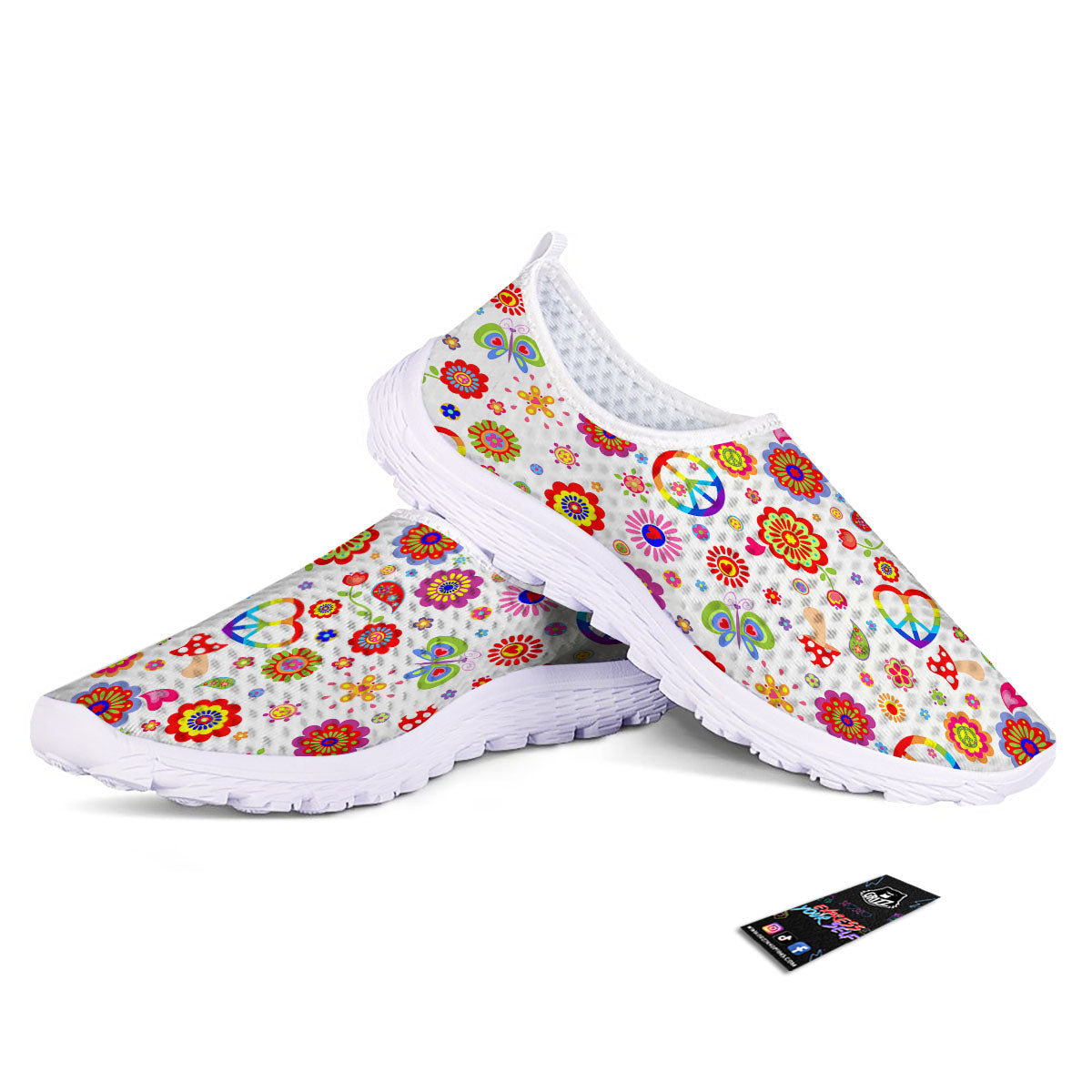 Heart Psychedelic Peace Sign Print Pattern Nurse Shoes-grizzshop