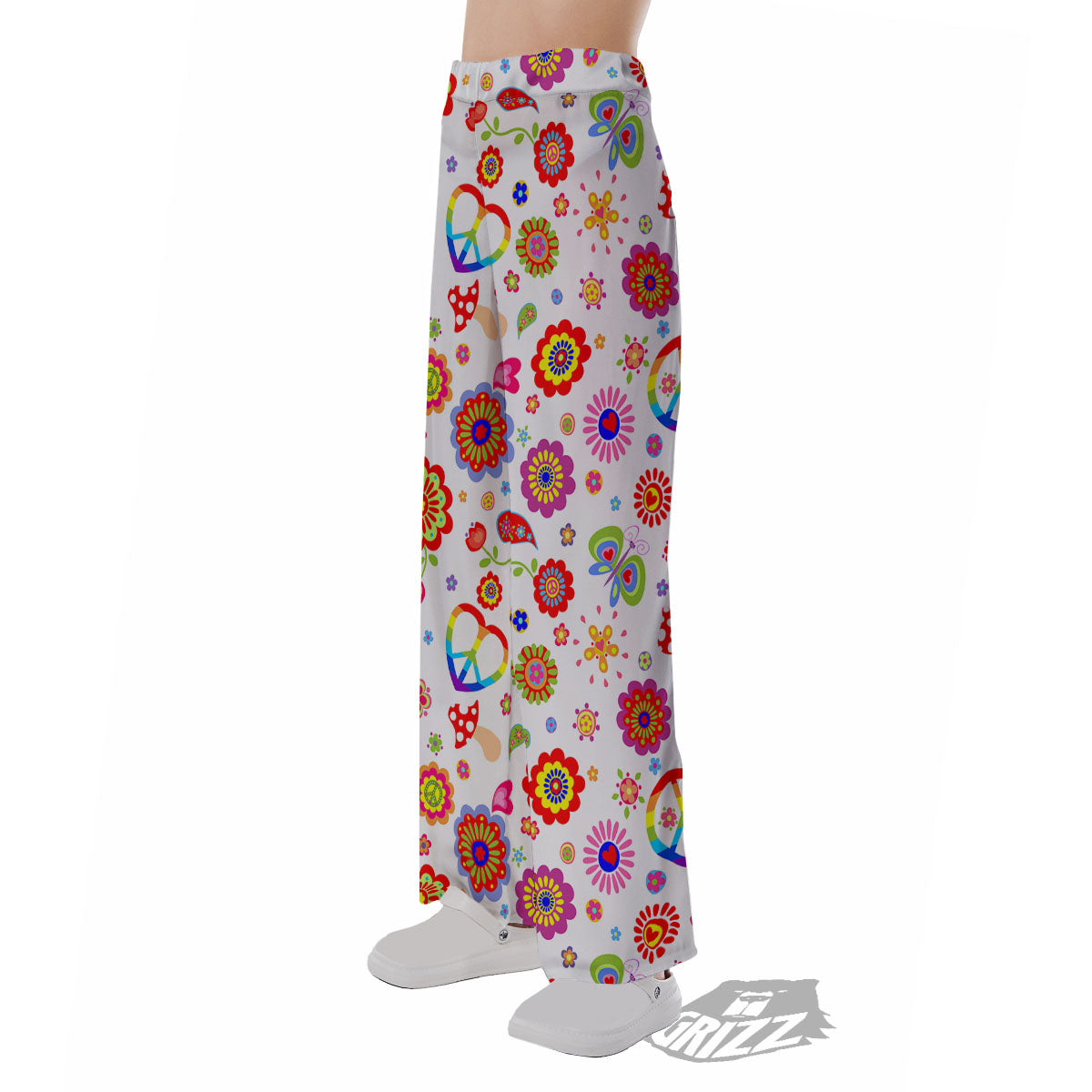 Heart Psychedelic Peace Sign Print Pattern Pajama Pants-grizzshop