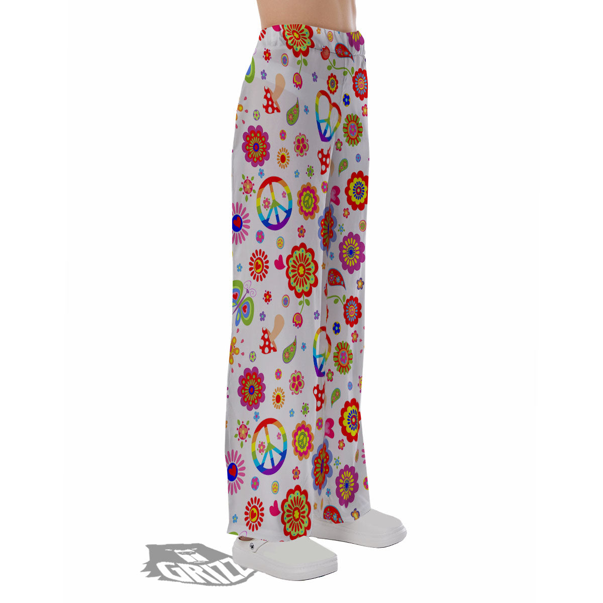 Heart Psychedelic Peace Sign Print Pattern Pajama Pants-grizzshop