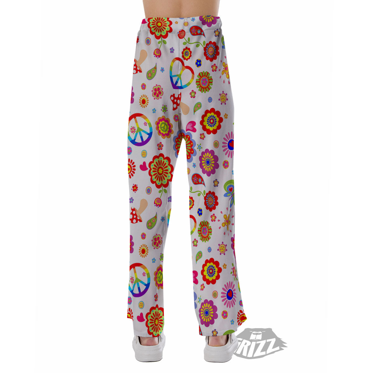 Heart Psychedelic Peace Sign Print Pattern Pajama Pants-grizzshop